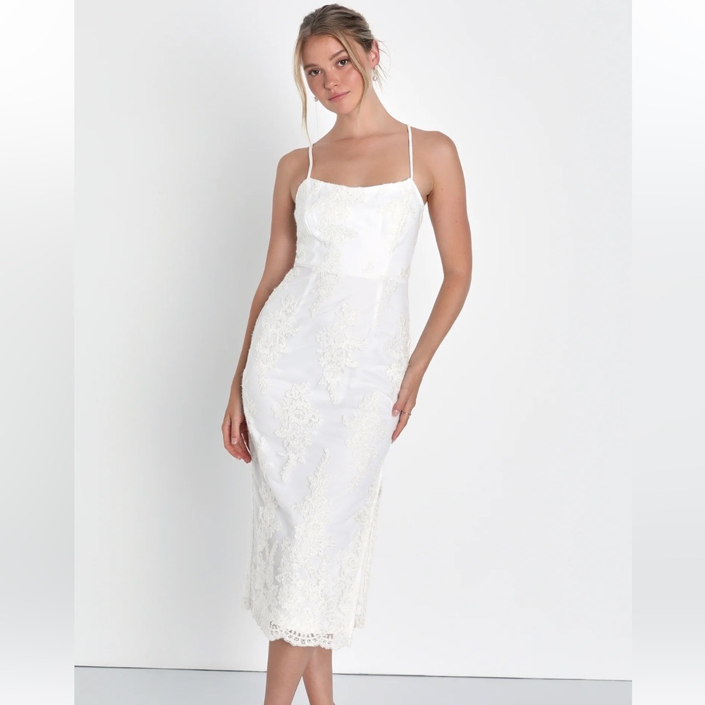 Lulu's White Lace Midi Slip Dress